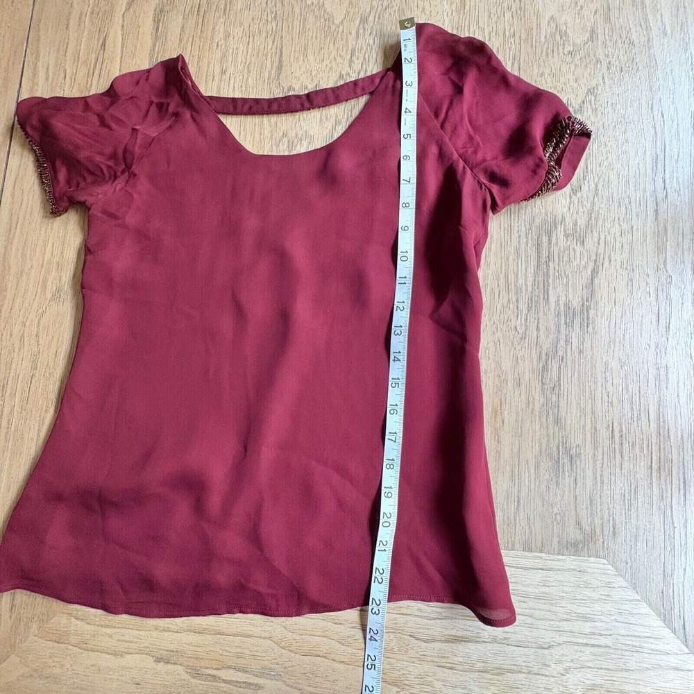 $328 REBECCA MINKOFF Zoey 100% Silk Beaded Top Merlot Cocktail Blouse SIZE 0 EUC - Picture 15 of 16